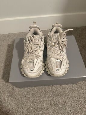 Balenciaga Chunky Track Sneakers in Cream/Off-White